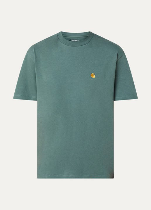 Carhartt WIP Chase T-shirt met logoborduring - voorkant 2 groen