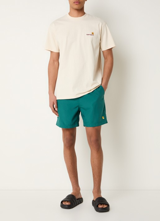 Carhartt WIP Chase zwemshorts met steekzakken en logo - voorkant 3 zeegroen