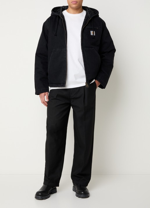 Carhartt WIP Cleveland gewatteerde spijkerjas met capuchon en steekzakken - voorkant 4 zwart