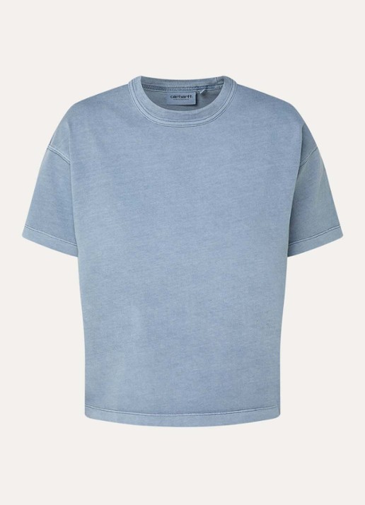 Carhartt WIP Cropped T-shirt met logo - voorkant staalblauw