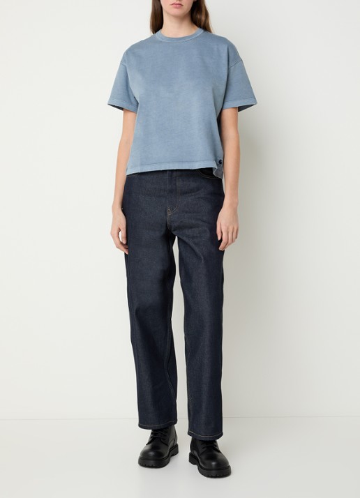 Carhartt WIP Cropped T-shirt met logo - voorkant 2 staalblauw