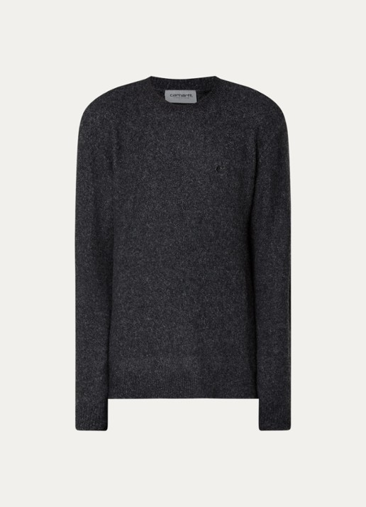 Carhartt WIP Curtis grofgebreide trui in wolblend met ronde hals - voorkant 2 donkerblauw