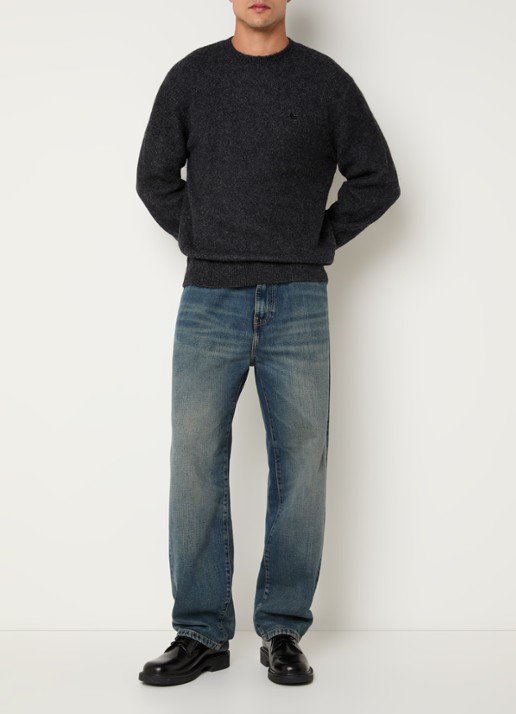 Carhartt WIP Curtis grofgebreide trui in wolblend met ronde hals - voorkant 3 donkerblauw