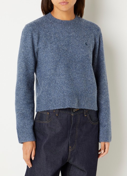Carhartt WIP Curtis grofgebreide trui met logo - detail 3 blauw