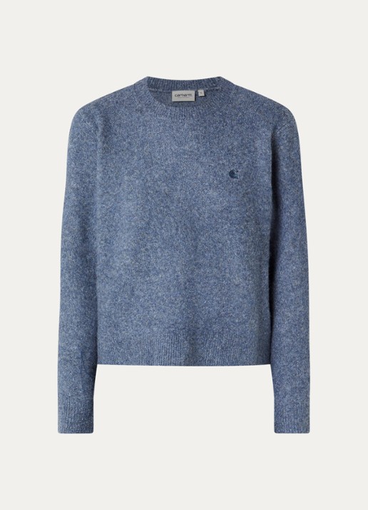 Carhartt WIP Curtis grofgebreide trui met logo - voorkant blauw