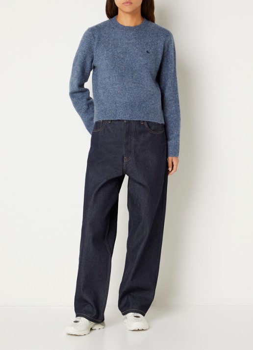 Carhartt WIP Curtis grofgebreide trui met logo - voorkant 2 blauw