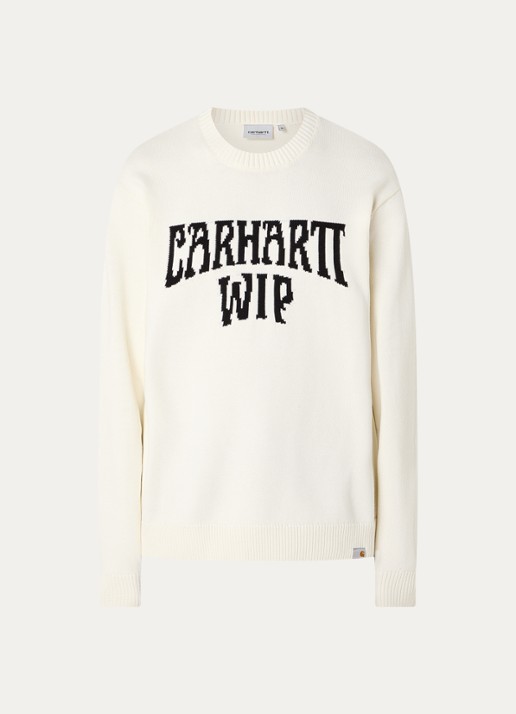 Carhartt WIP Deck fijngebreide trui met logo - voorkant 3 gebroken wit