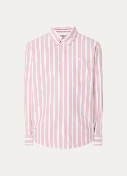 Carhartt WIP Deven regular fit overhemd met streepprint - voorkant 3 lichtrood