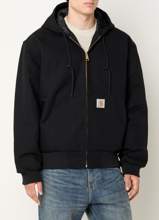 Carhartt WIP Gewatteerd jack met capuchon en logoborduring - detail zwart