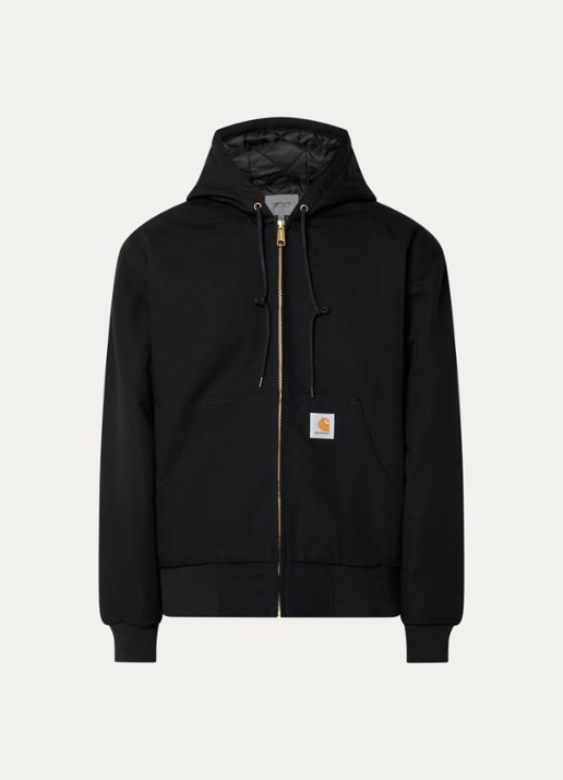 Carhartt WIP Gewatteerd jack met capuchon en logoborduring - voorkant 3 zwart