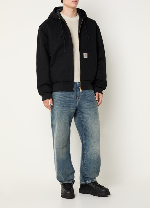 Carhartt WIP Gewatteerd jack met capuchon en logoborduring - voorkant 4 zwart