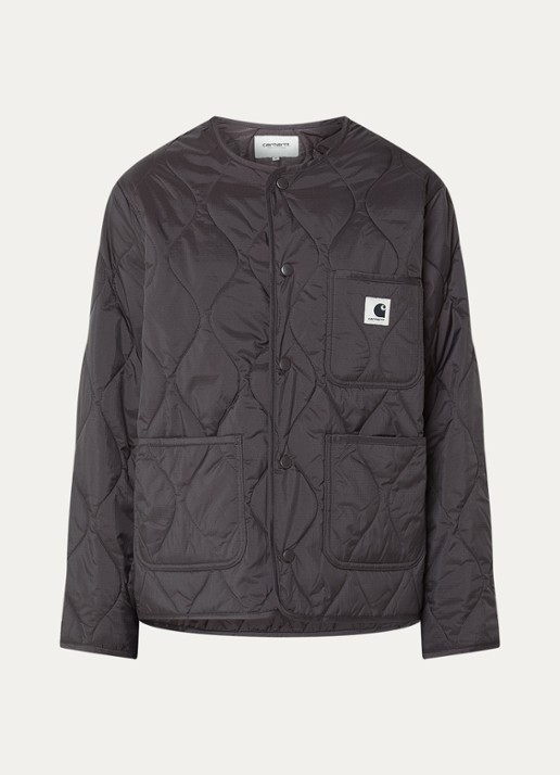Carhartt WIP Gewatteerd jack met opgestikte zakken en logo - voorkant 3 donkerbruin