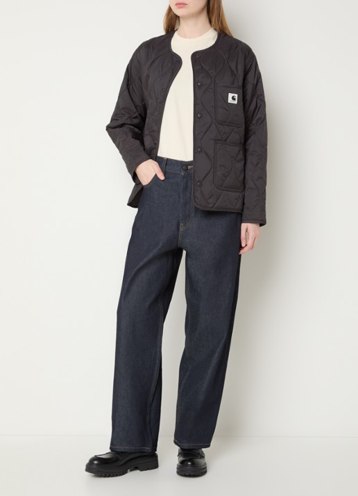 Carhartt WIP Gewatteerd jack met opgestikte zakken en logo - voorkant 4 donkerbruin