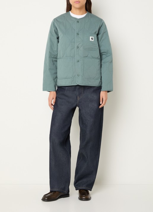 Carhartt WIP Gewatteerd jack met quilt patroon en opgestikte zakken - voorkant 4 zeegroen