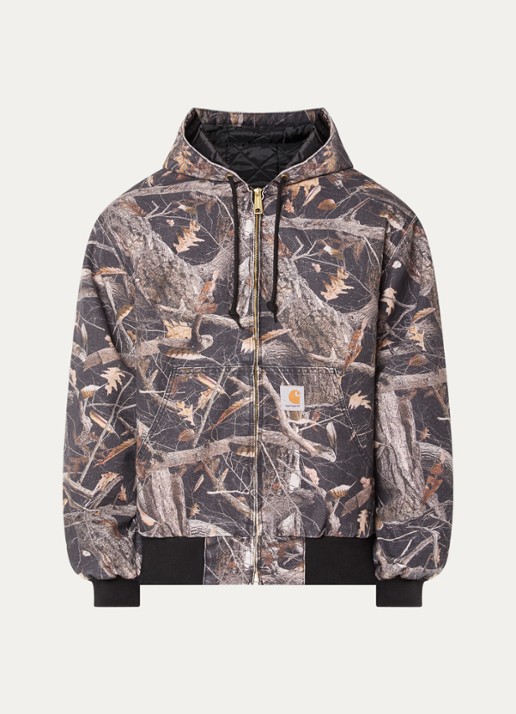 Carhartt WIP Gewatteerde jack met capuchon en steekzakken - voorkant 3 antraciet