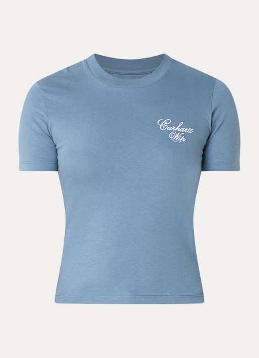Carhartt WIP Gracious T-shirt met logoborduring - voorkant blauwgrijs