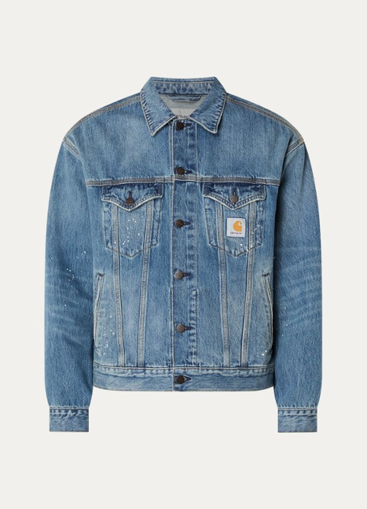 Carhartt WIP Helston spijkerjas met destroyed afwerking - voorkant indigo