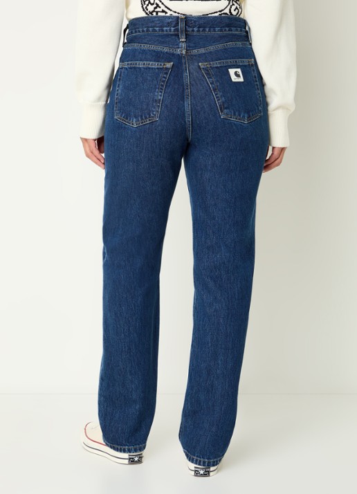 Carhartt WIP High waist straight leg jeans met donkere wassing - achterkant 3 indigo