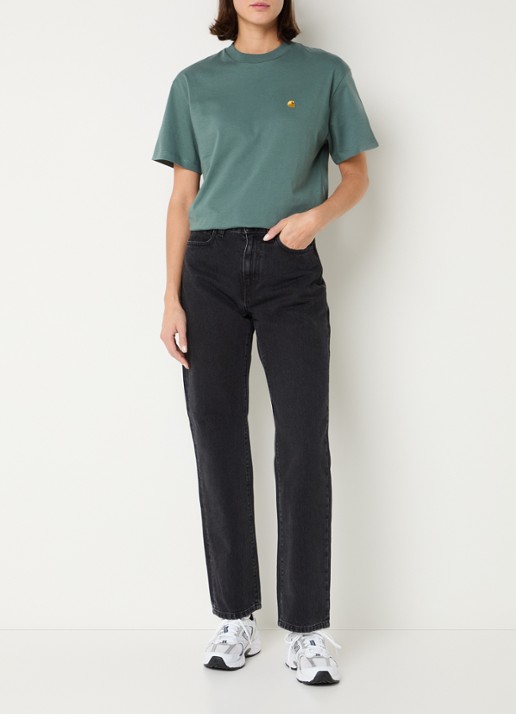 Carhartt WIP High waist straight leg jeans met gekleurde wassing - voorkant 3 zwart