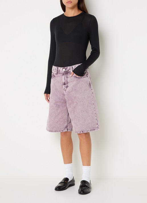 Carhartt WIP High waist wide fit korte broek van denim met donkere wassing - voorkant 2 aubergine