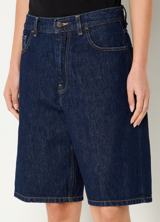 Carhartt WIP High waist wide fit korte broek van denim met donkere wassing - detail 4 indigo