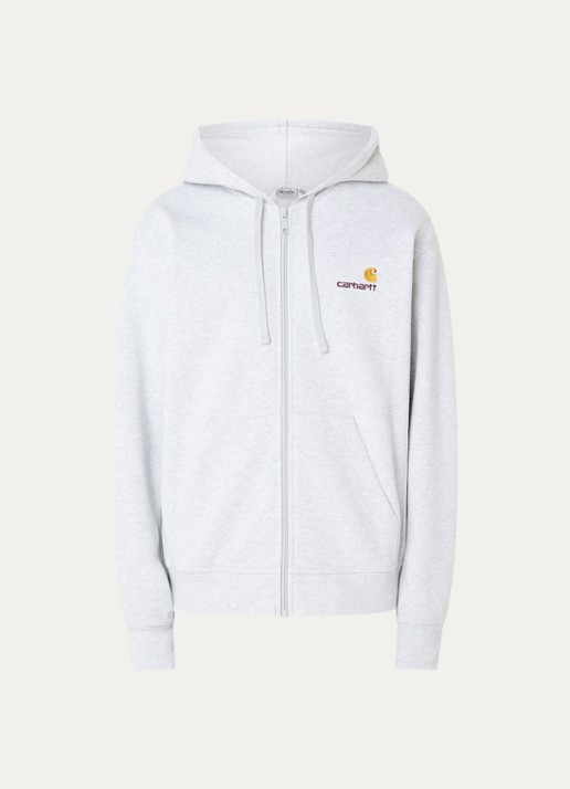Carhartt WIP Hooded American Script sweatvest met logoborduring - voorkant grijs