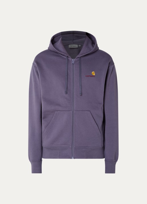 Carhartt WIP Hooded American Script sweatvest met logoborduring - voorkant paars
