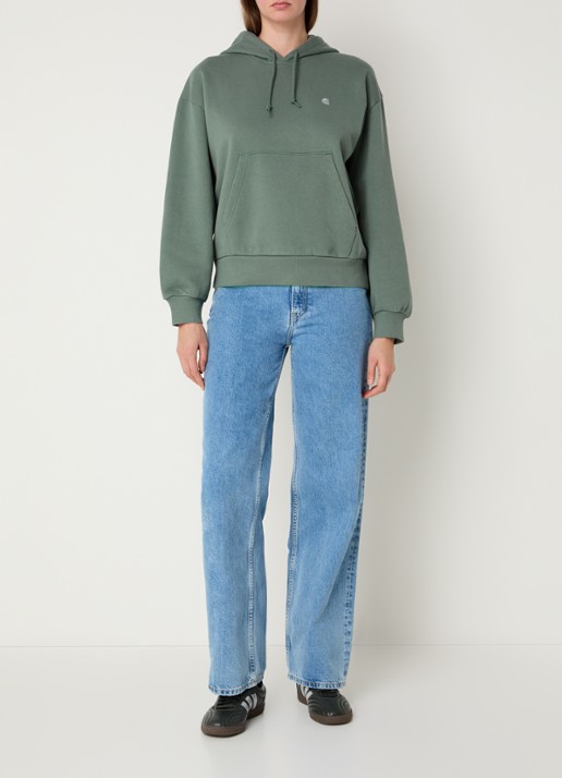 Carhartt WIP Hoodie met logoborduring - voorkant 3 olijfgroen