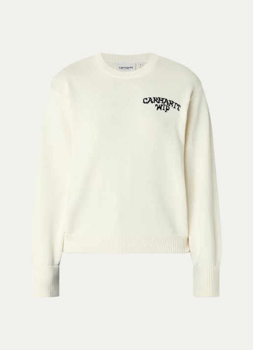 Carhartt WIP Hugging Cats fijngebreide trui met ingebreide print - voorkant 3 gebroken wit