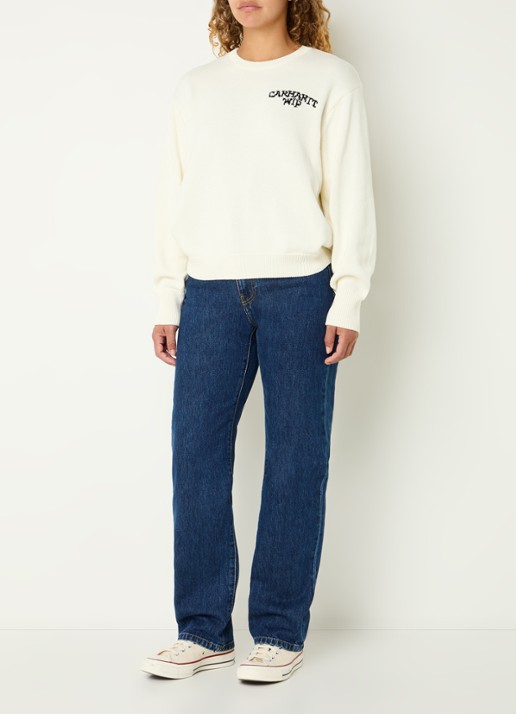 Carhartt WIP Hugging Cats fijngebreide trui met ingebreide print - voorkant 4 gebroken wit