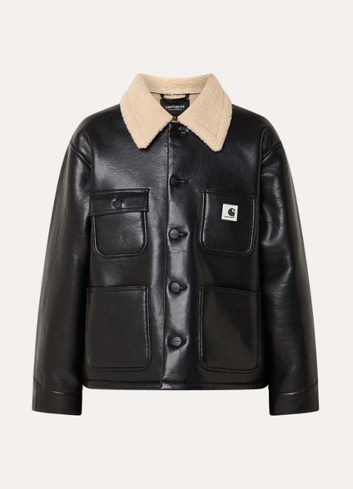 Carhartt WIP Jack van imitatieleer met opgestikte zakken - voorkant zwart