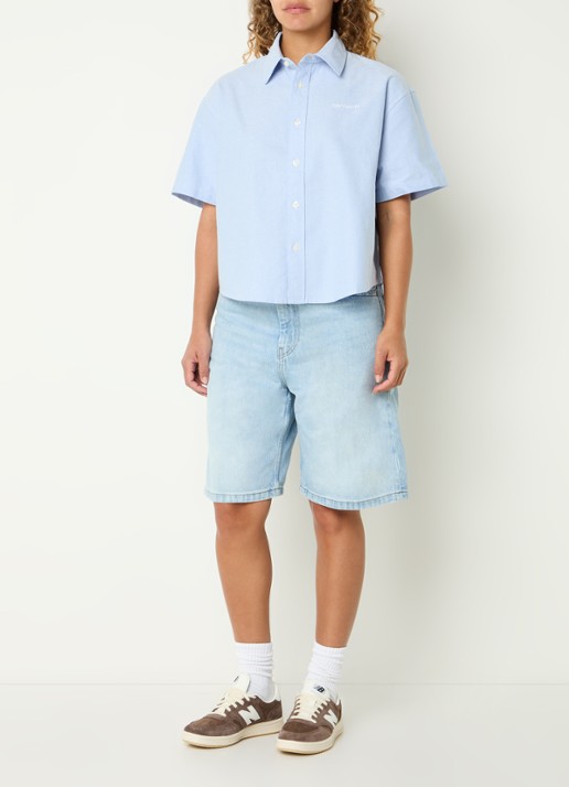 Carhartt WIP Kaia blouse met logoborduring - voorkant 3 blauwgrijs