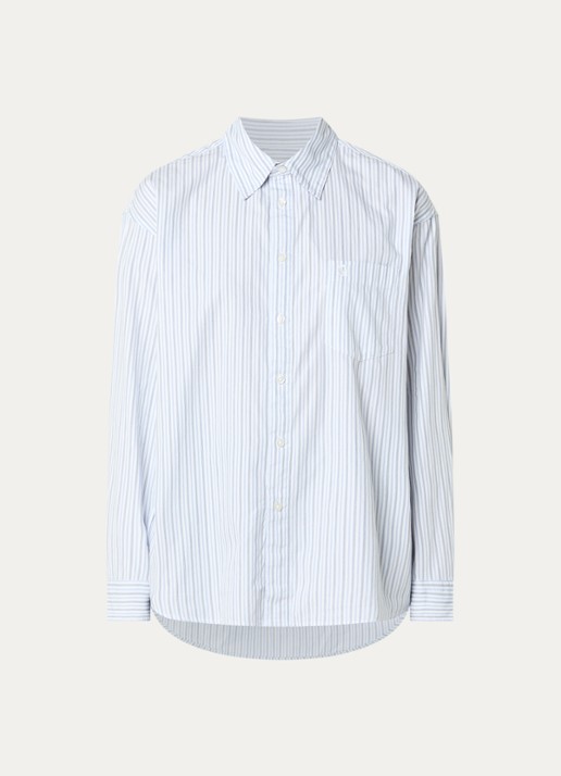 Carhartt WIP Keene blouse met streepprint en logoborduring - voorkant 3 blauwgrijs