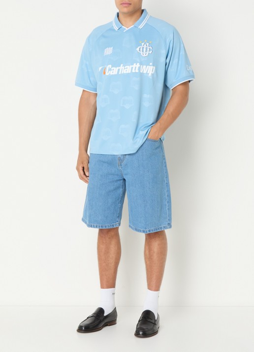 Carhartt WIP Landon straight fit korte broek van denim met medium wassing - voorkant 4 indigo