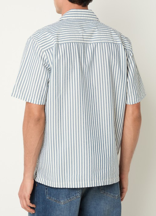 Carhartt WIP Leavel regular fit overhemd met borstzak en streepprint - achterkant 3 staalblauw