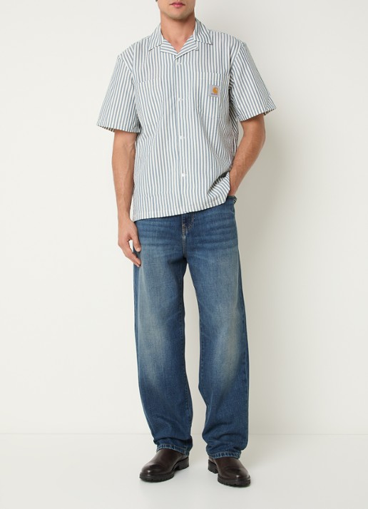 Carhartt WIP Leavel regular fit overhemd met borstzak en streepprint - voorkant 2 staalblauw