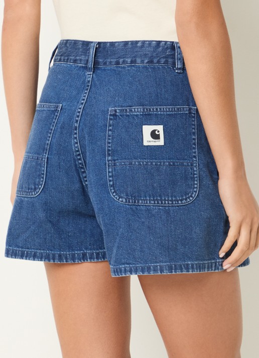 Carhartt WIP Lova Low waist wide fit korte broek van denim met medium wassing - achterkant indigo