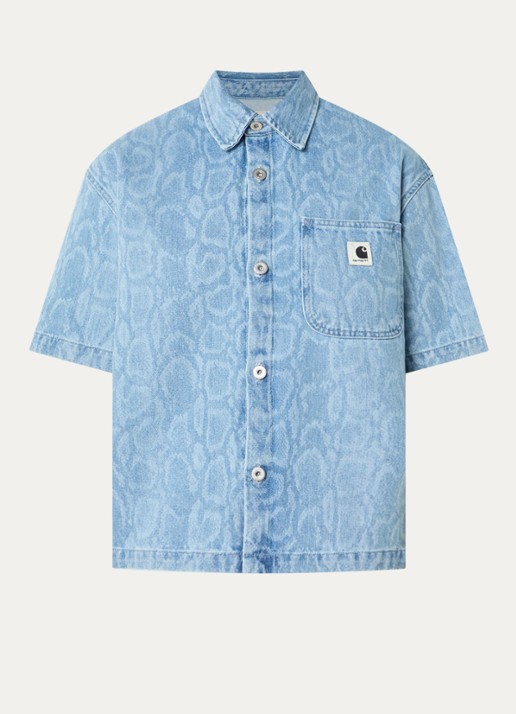 Carhartt WIP Lovilia blouse van denim met print - voorkant 2 blauwgrijs