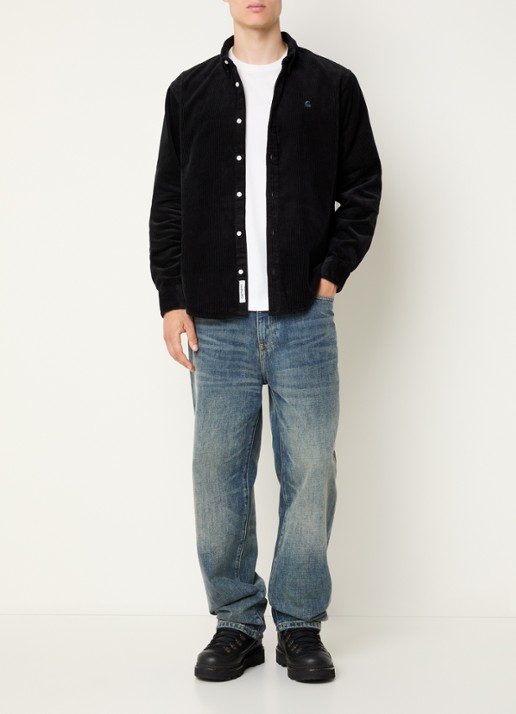 Carhartt WIP Madison overshirt van corduroy - voorkant 4 antraciet