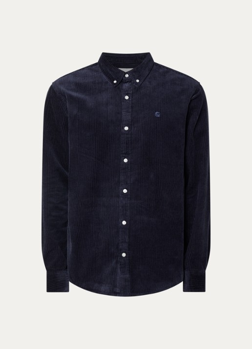 Carhartt WIP Madison overshirt van corduroy - voorkant donkerblauw