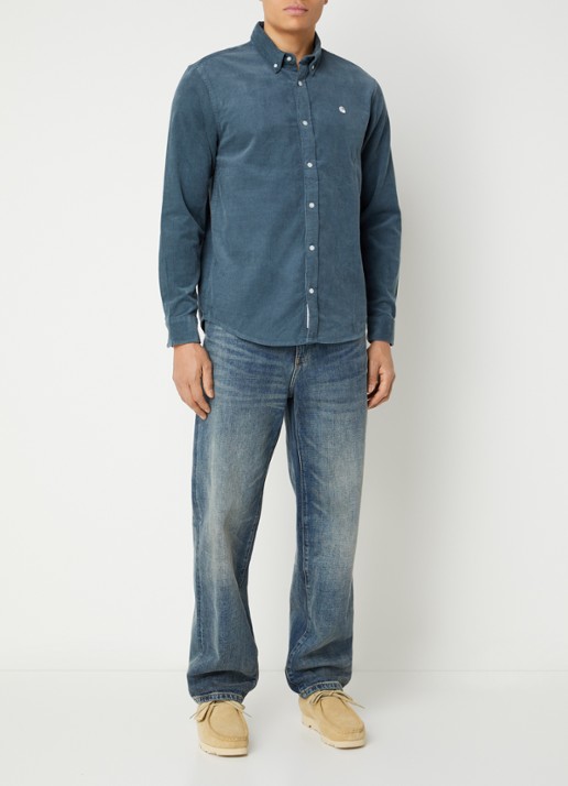 Carhartt WIP Madison regular fit overhemd van corduroy - voorkant 3 petrol