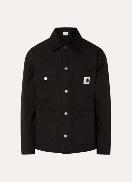 Carhartt WIP Michigan jack met opgestikte zakken en logo - voorkant 3 zwart