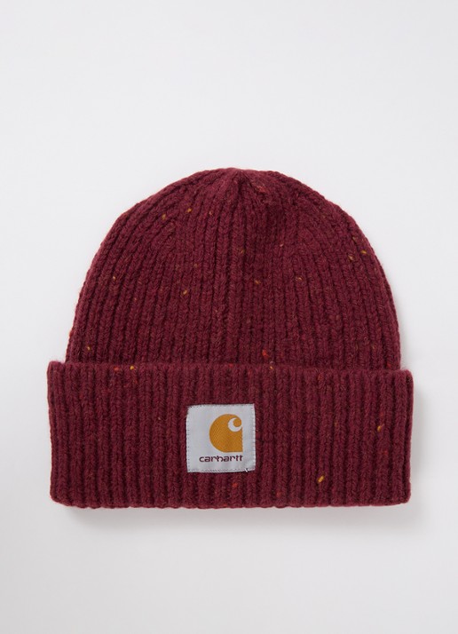Carhartt WIP Muts in wolblend - voorkant bordeauxrood
