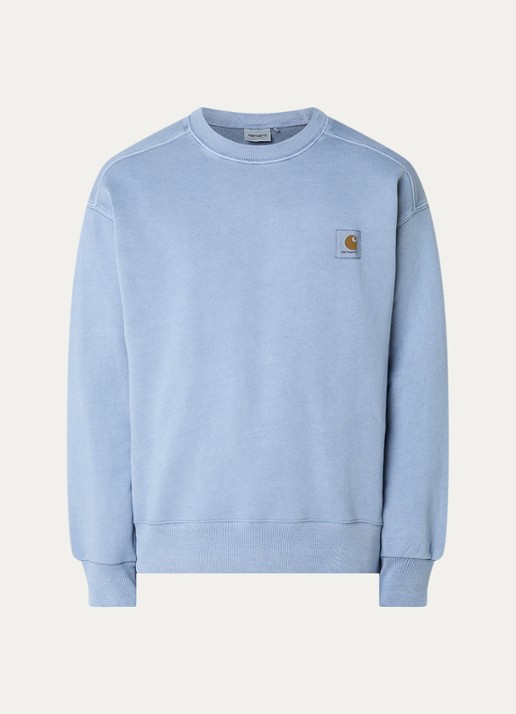Carhartt WIP Nelson sweater met logo - voorkant blauwgrijs