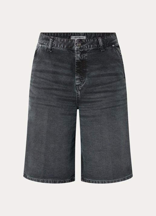 Carhartt WIP Nixon high waist straight fit korte broek van denim - voorkant 2 zwart