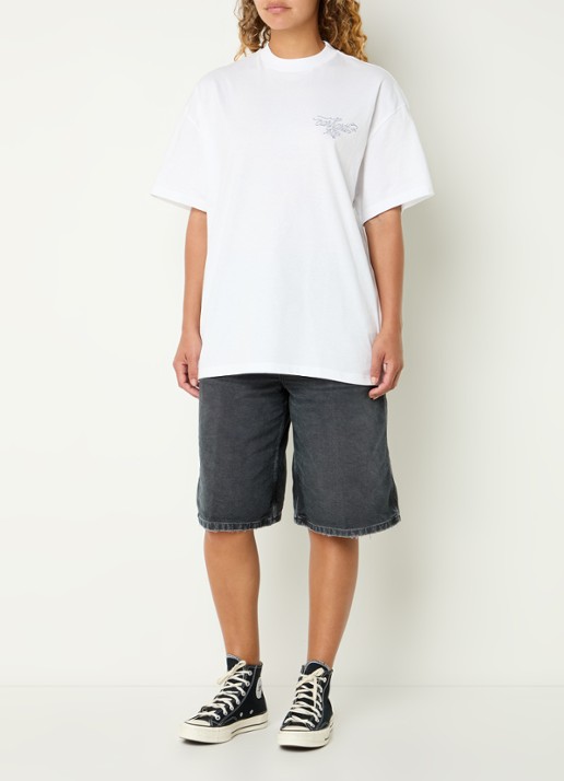 Carhartt WIP Nixon high waist straight fit korte broek van denim - voorkant 3 zwart