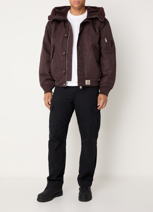 Carhartt WIP Oltera gewatteerde bomberjack met kraag van teddy - voorkant 3 bruin