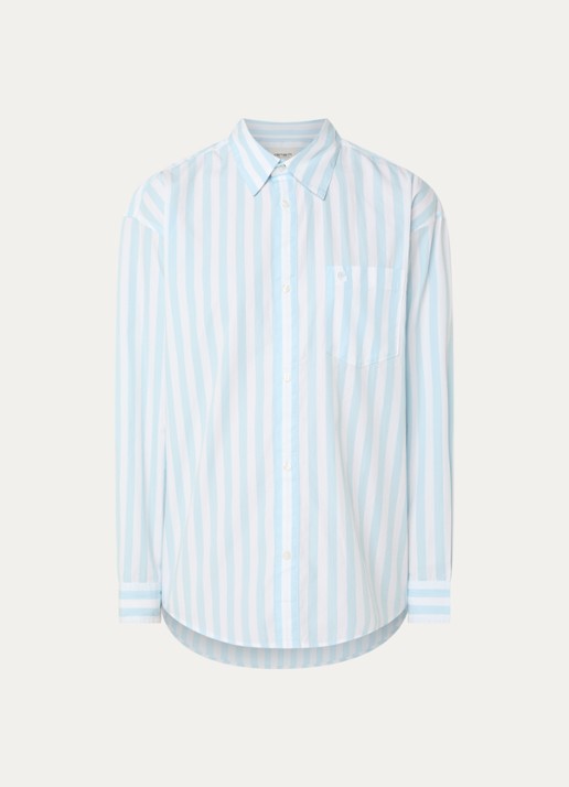 Carhartt WIP Overshirt met streepprint en borstzak - voorkant 3 lichtblauw