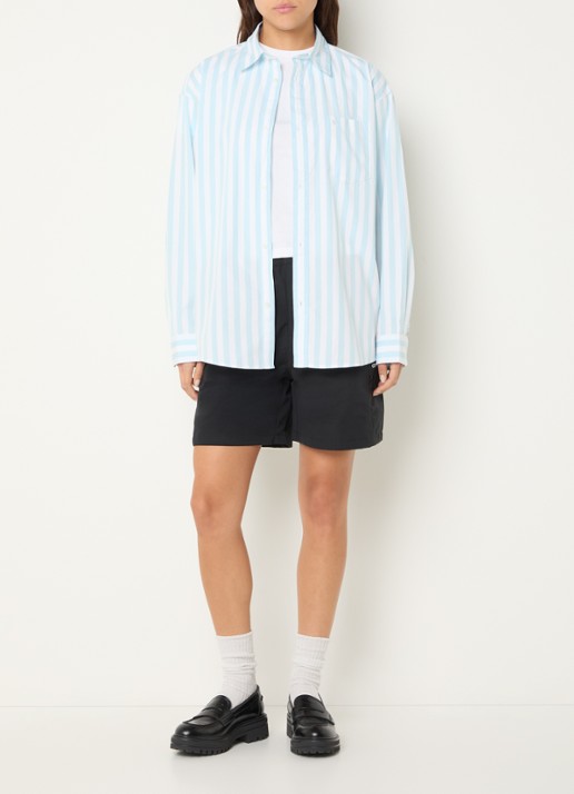 Carhartt WIP Overshirt met streepprint en borstzak - voorkant 4 lichtblauw