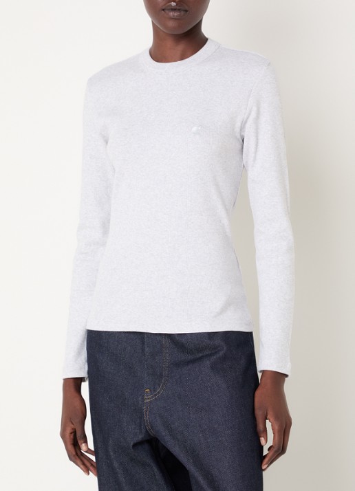Carhartt WIP Philipa longsleeve met ribstructuur en logoborduring - detail grijs